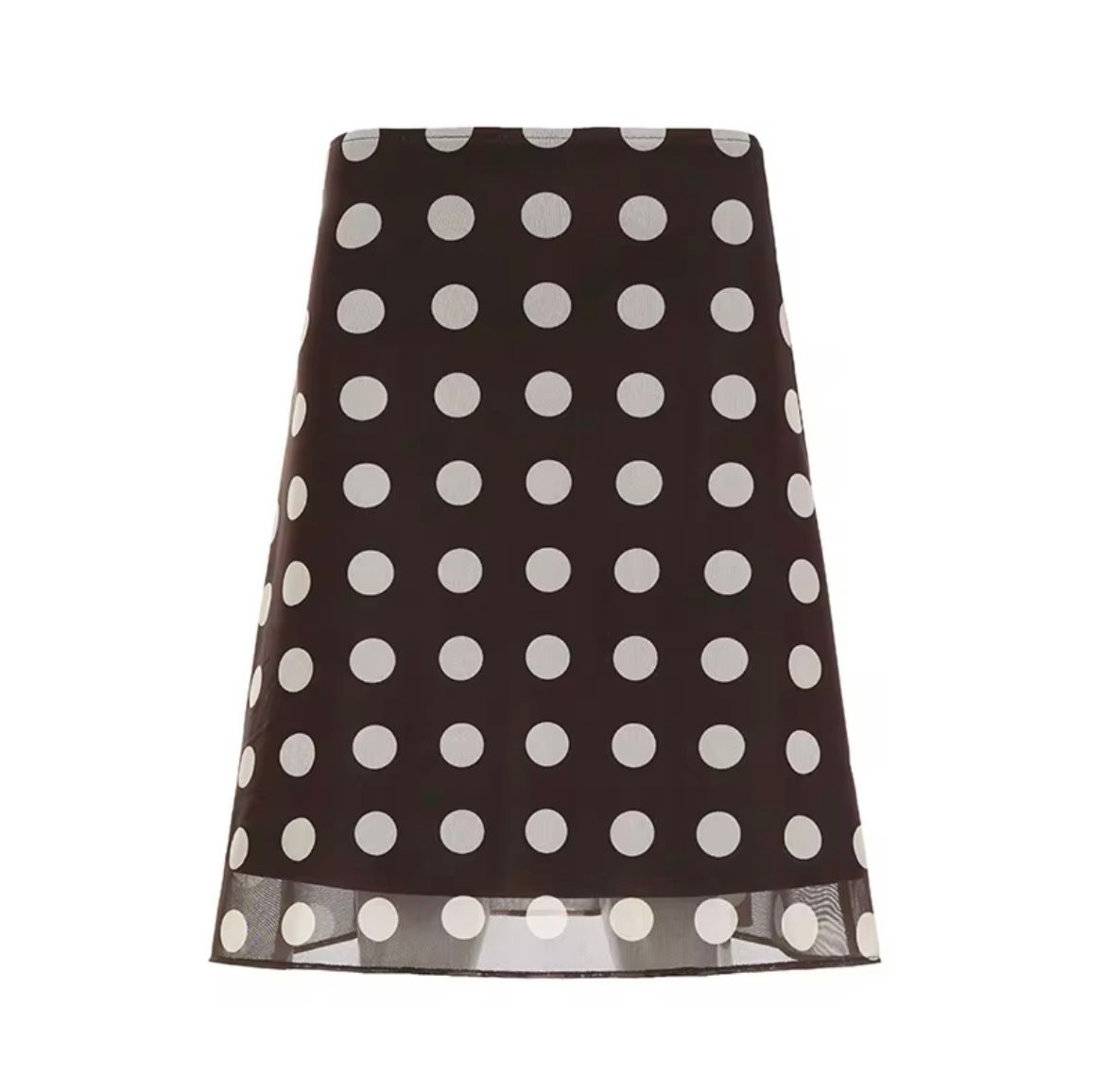 Large White Polka Dot Skirt In Mocha Brown