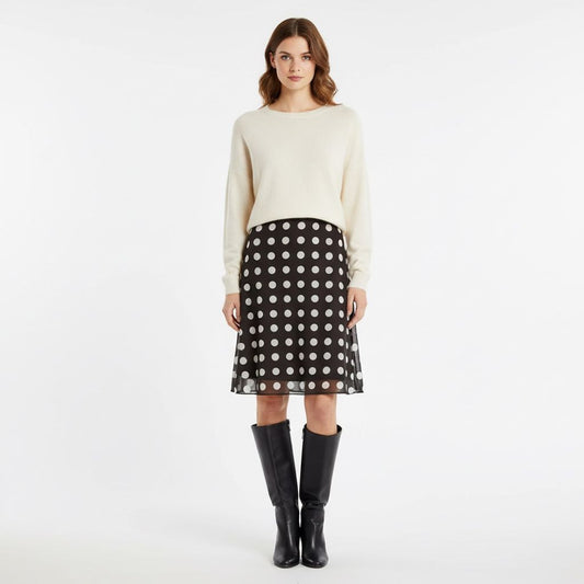 Large White Polka Dot Skirt In Mocha Brown
